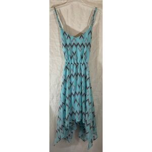 Vanity L Turquoise Chevron Print Asymmetrical Hem Sundress with Spaghetti Straps